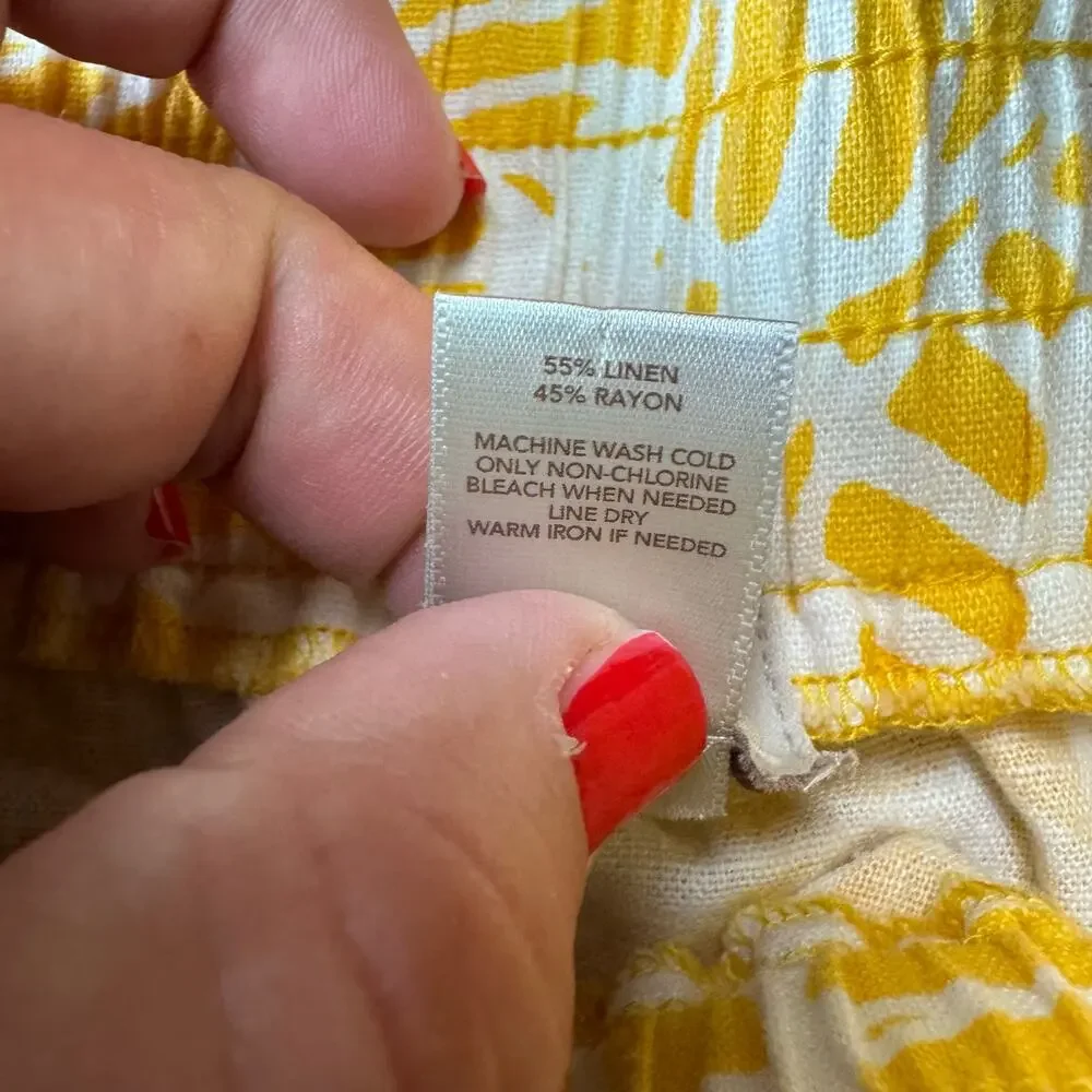 Loft Women's Mini Linen Rayon Skirt Yellow White Floral Palm‎ Tropical XSP